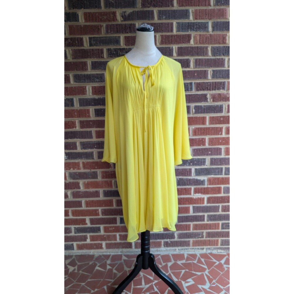 Diane Von Furstenberg Fleurette Silk Dress Yellow Balloon Sleeve Tunic Size 8